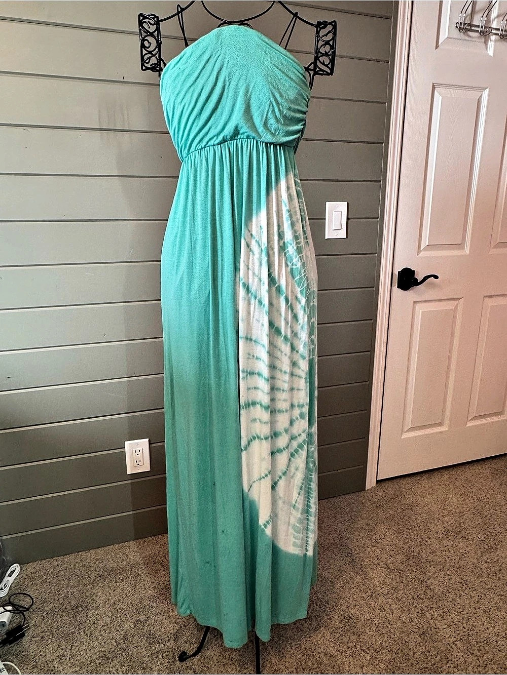 Triumph strapless Tie-Dye Maxi Dress in teal & White